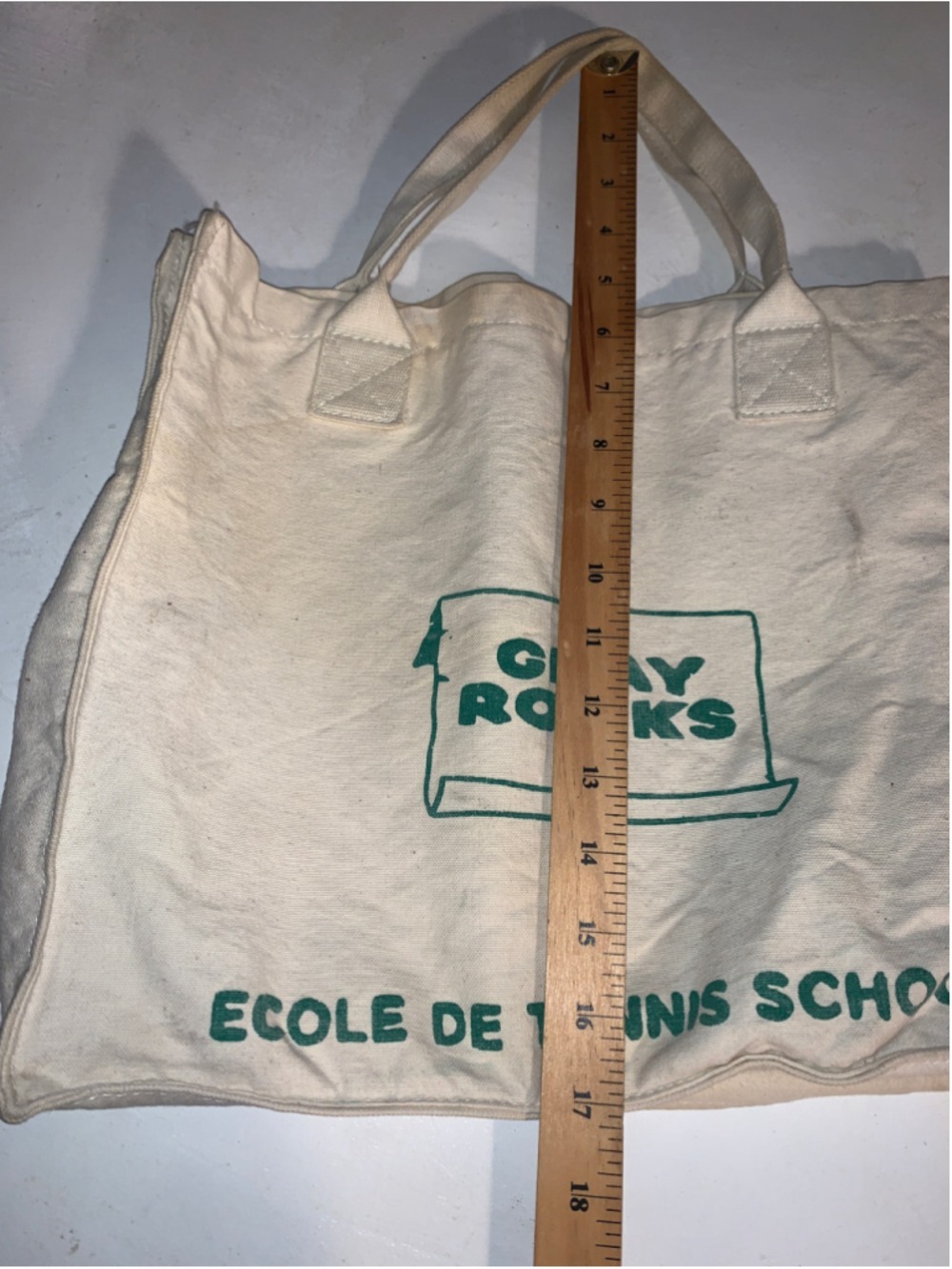 Unbranded Gray Rocks Tennis School Tote Bag One Size Beige Green - Picture 3 of 6